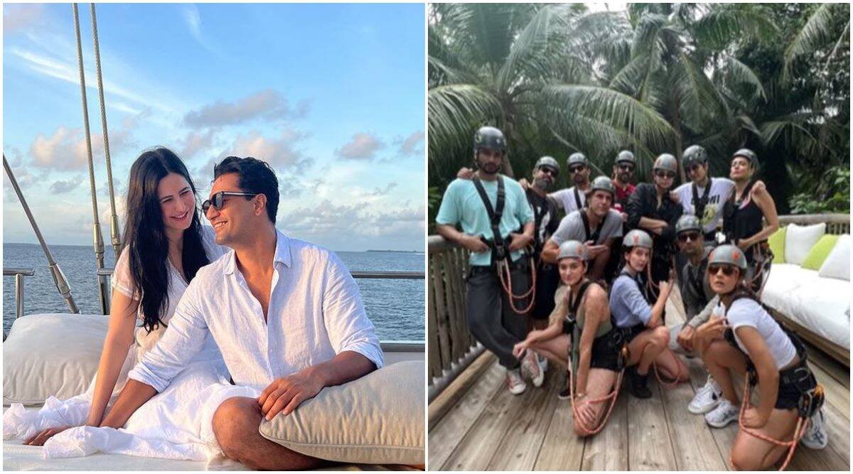 विक्की कौशल-कैटरीना कैफ जिप-लाइनिंग में हाथ आजमाते हैं।  वीडियो देखो