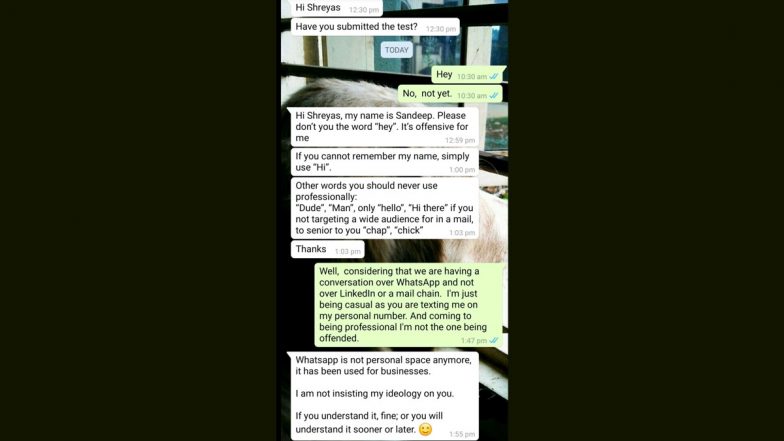 कर्मचारी द्वारा व्हाट्सएप चैट पर ‘अनप्रोफेशनल हे’ से बधाई देने पर बॉस नाराज हो गए;  वायरल बातचीत पर नेटिज़न्स ने तीखी प्रतिक्रिया व्यक्त की